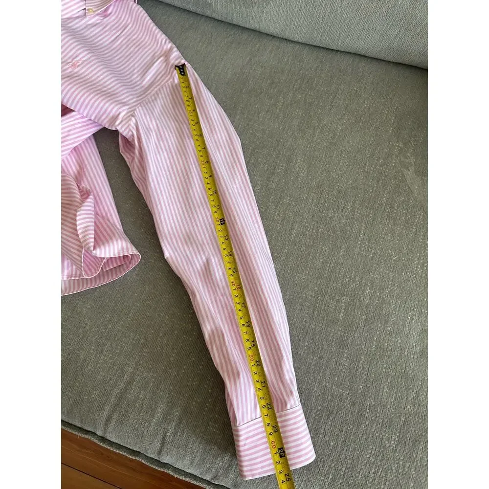 Polo Ralph  Mens Pink White Striped Non-Iron Button Down Shirt 16 1/2 34 35